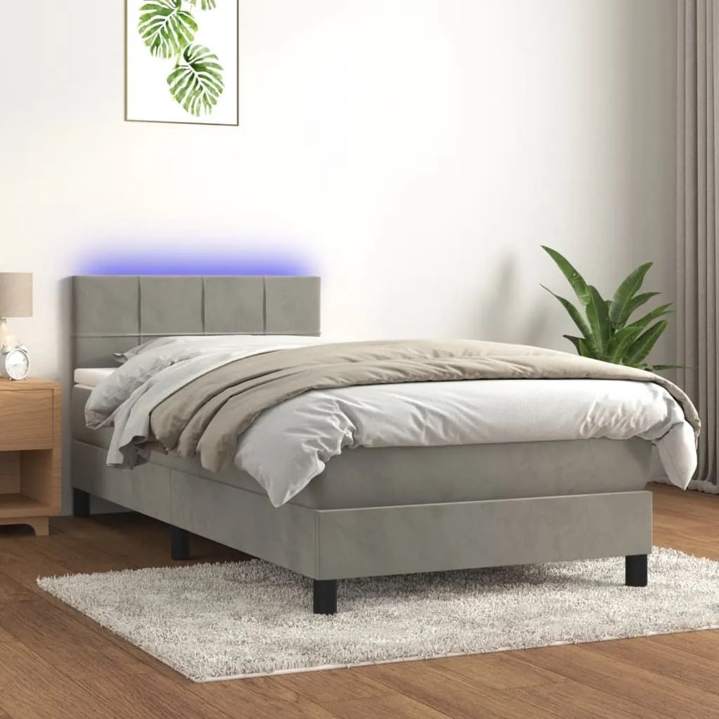 ΚΡΕΒΑΤΙ BOXSPRING ΜΕ ΣΤΡΩΜΑ &amp; LED ΑΝ.ΓΚΡΙ 80X200 ΕΚ. ΒΕΛΟΥΔΙΝΟ 3134369