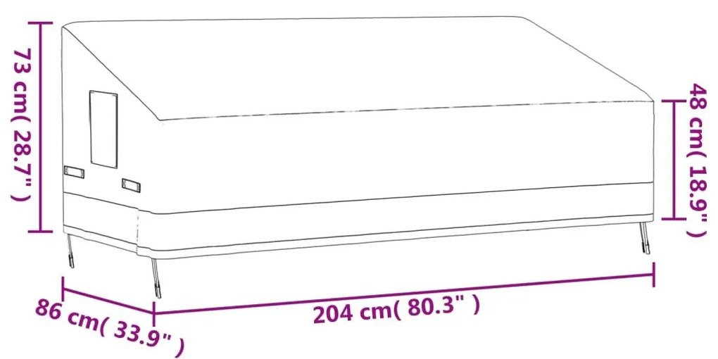 Κάλυμμα Τριθέσιου Πάγκου Μπεζ 204x86x48/73 εκ Ύφ. Oxford 600D - Μπεζ