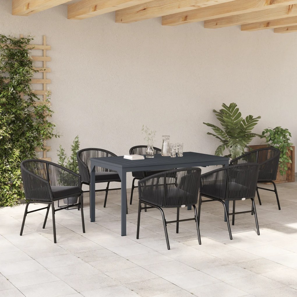 vidaXL Σετ Δείπνου 7 Τεμαχίων με Μαξιλάρια Μαύρο Poly Rattan