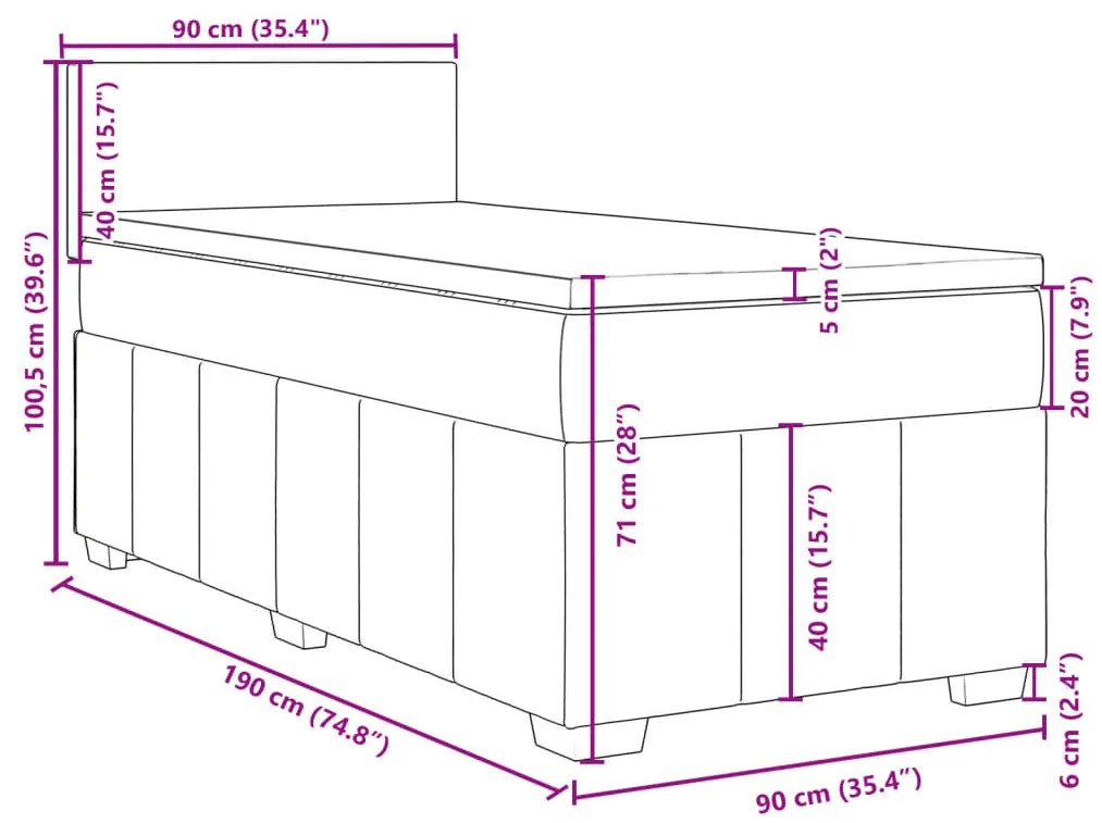 Κρεβάτι Boxspring με Στρώμα Μαύρο 90x190 εκ.Υφασμάτινο - Μαύρο