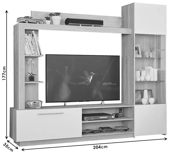 Σύνθετο σαλονιού June pakoworld sonoma-λευκό 204x35x177εκ