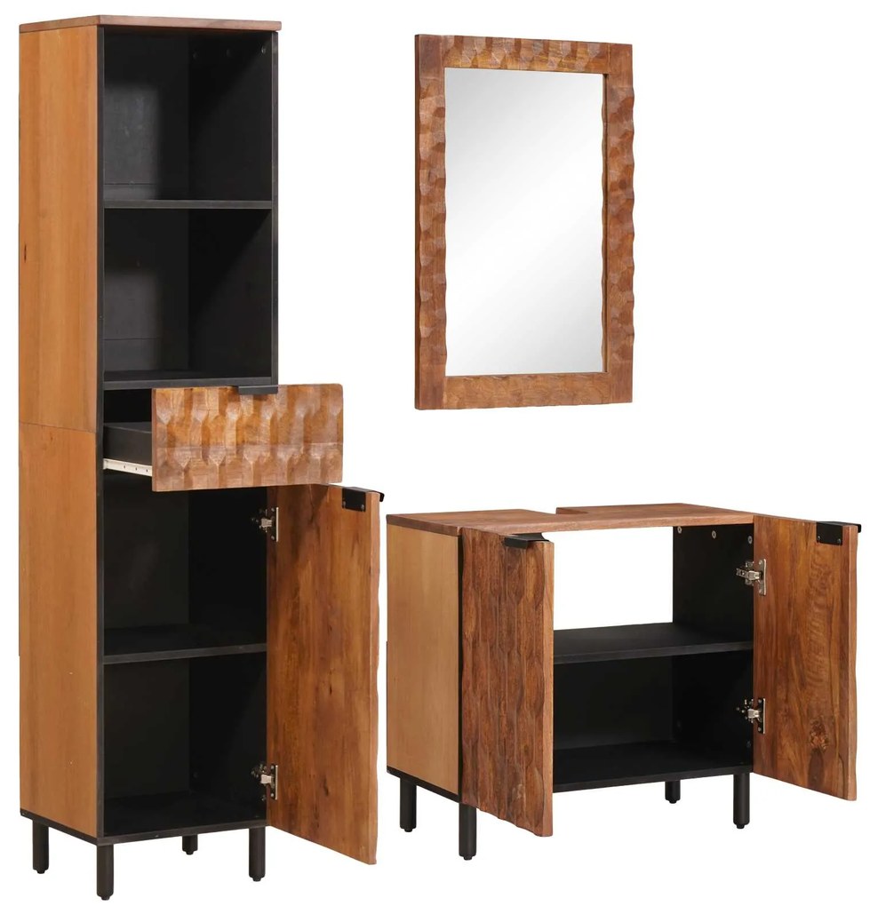 vidaXL Σετ Μπάνιου με συρτάρι με ράφι Καφέ Ακακία Στερεό ξύλο μάνγκο