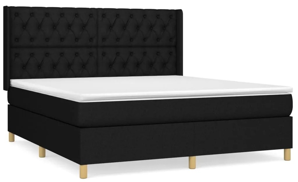 Κρεβάτι Boxspring με Στρώμα Μαύρο 160x200 εκ. Υφασμάτινο - Μαύρο