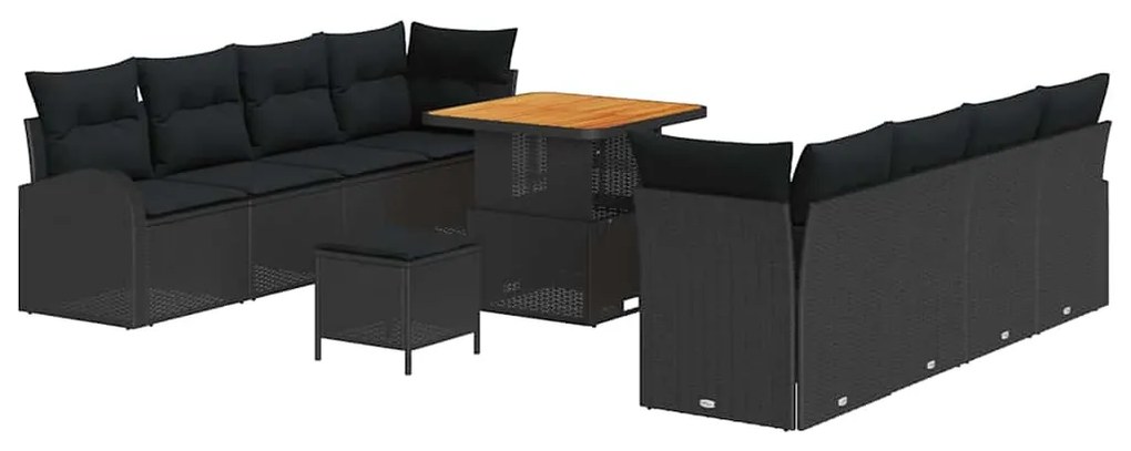 vidaXL Σετ Καναπέ Κήπου 11 Τεμαχίων με Μαξιλάρια σε Μαύρο Πολυρρακί