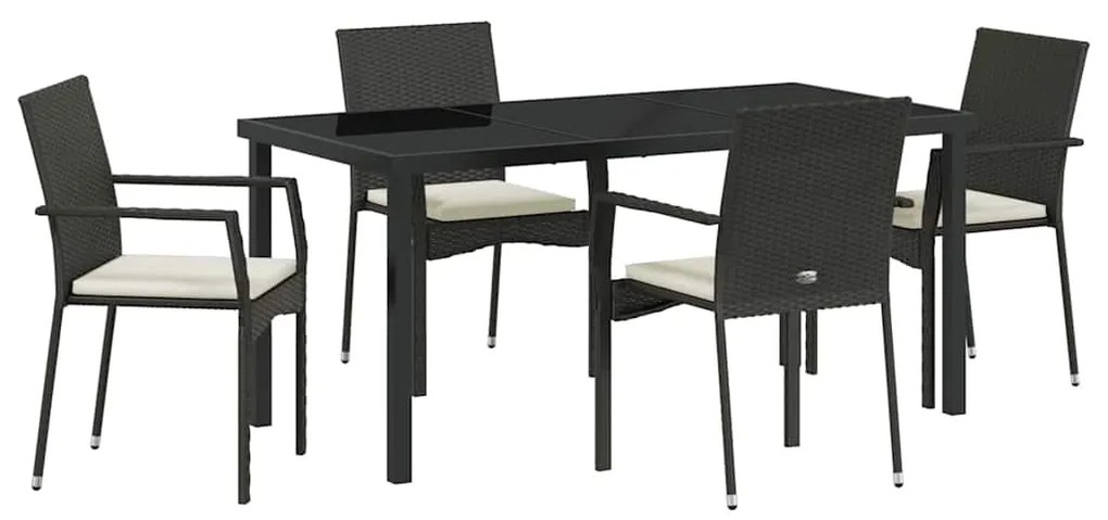 vidaXL Σέτ φαγητού για κήπο με μαξιλάρι 5 pcs Μαύρο συνθετικό ρατάν