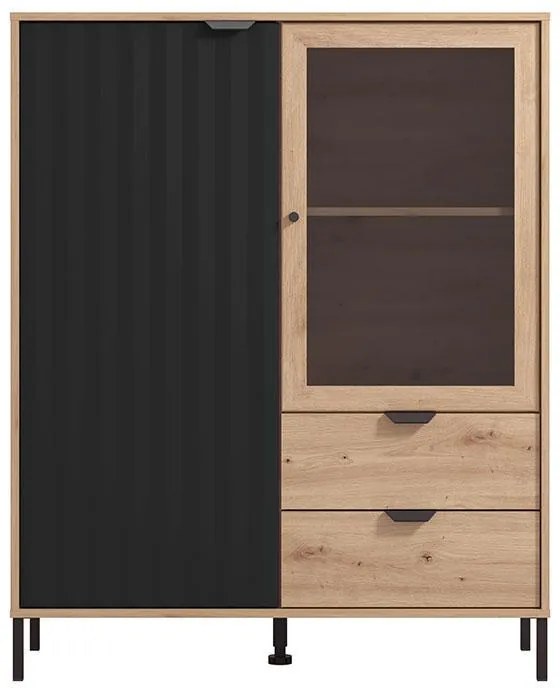 Βιτρίνα Vandea 131 2K2F VS1 Artisan - Μαύρο Μάτ 106x40x131 εκ. 106x40x131 εκ.