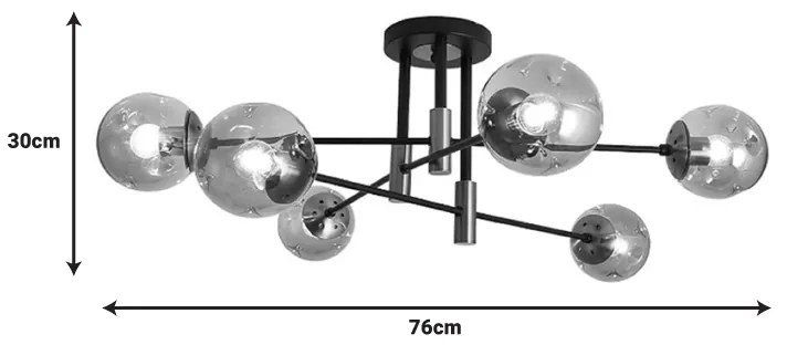 Φωτιστικό οροφής πολύφωτο Catrene pakoworld μαύρο μέταλλο-γυαλί 76x30εκ - 342-000010