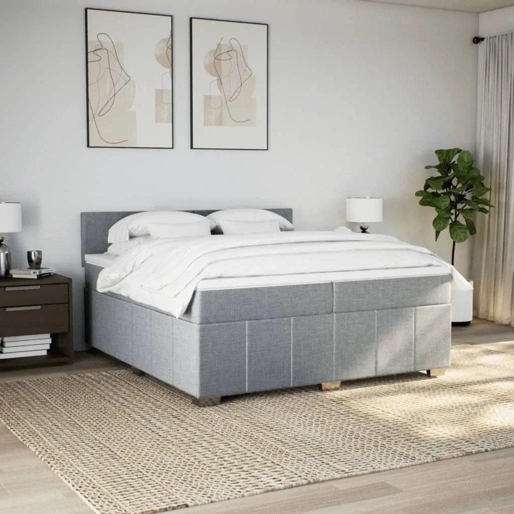 Κρεβάτι Boxspring με Στρώμα Ανοιχτό Γκρι 200x200 εκ. Υφασμάτινο - Γκρι