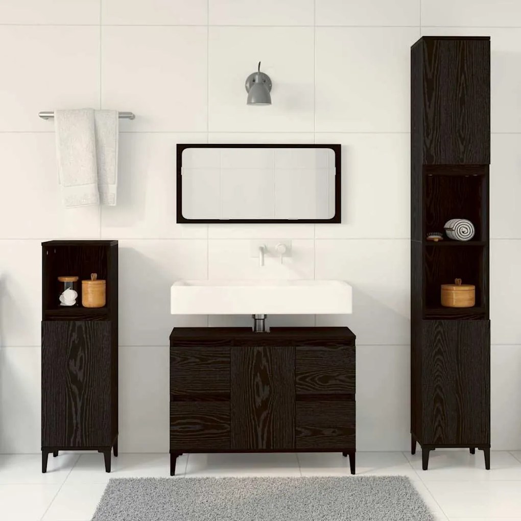 vidaXL Σετ Επίπλων Μπάνιου με συρτάρι 3 pcs Μαύρο 30 x 30 x 180 cm