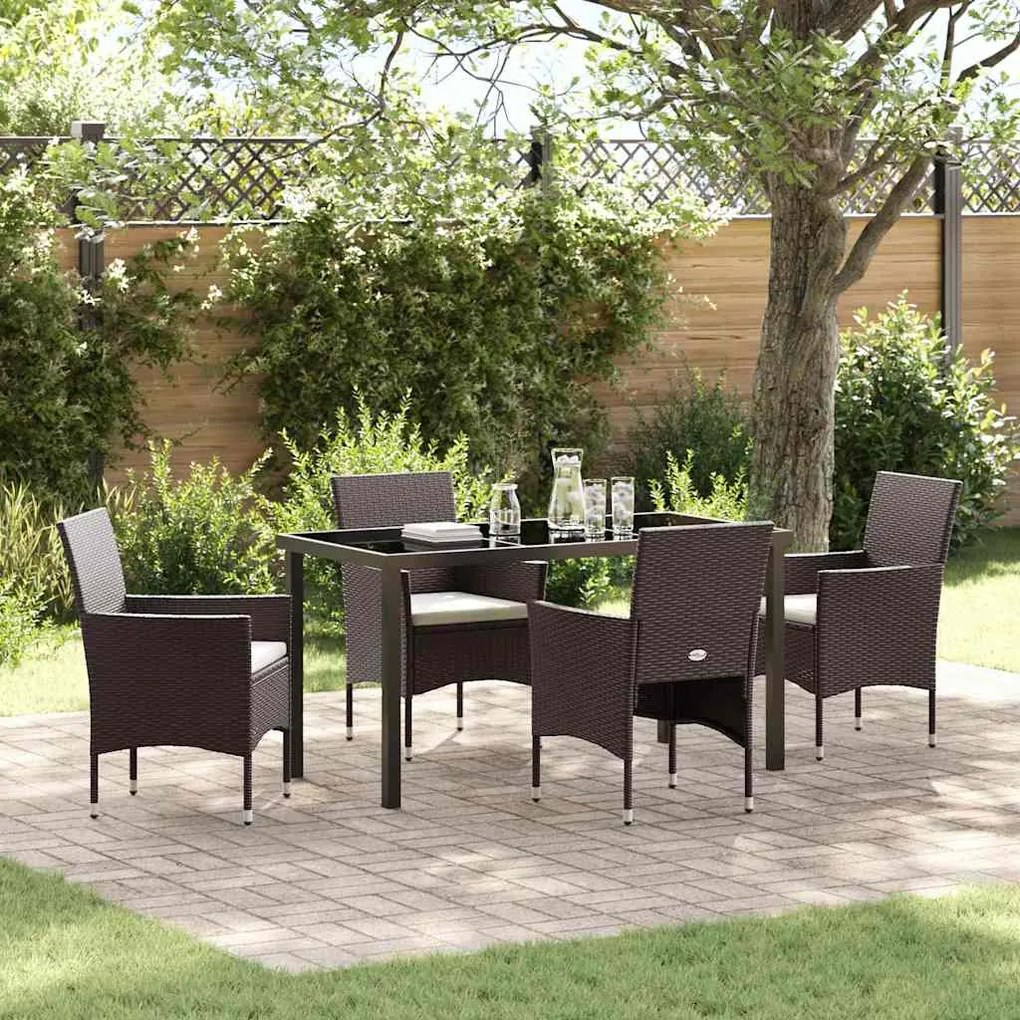 vidaXL Σέτ φαγητού για κήπο με μαξιλάρι 5 pcs Καφέ Πολυ ράταν