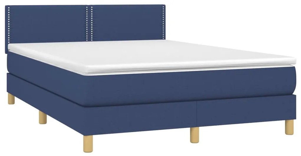 vidaXL Κρεβάτι Boxspring με Στρώμα &amp; LED Μπλε 140x190 εκ. Υφασμάτινο
