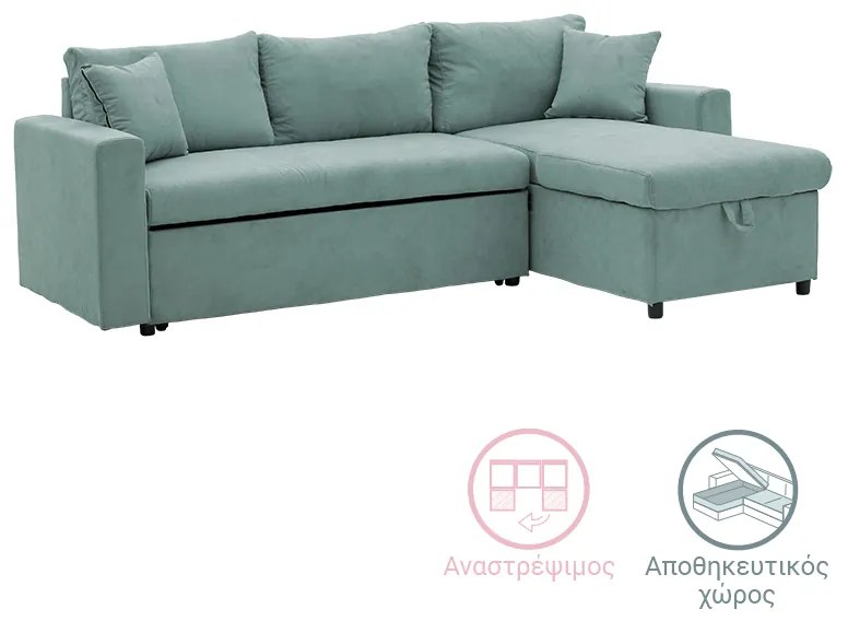 Intrahome Γωνιακός καναπές-κρεβάτι αναστρέψιμος OLYMPUSRA Intrahome ύφασμα πράσινο μέντας 225x148x81εκ | SKU: INTRAPA-277111128