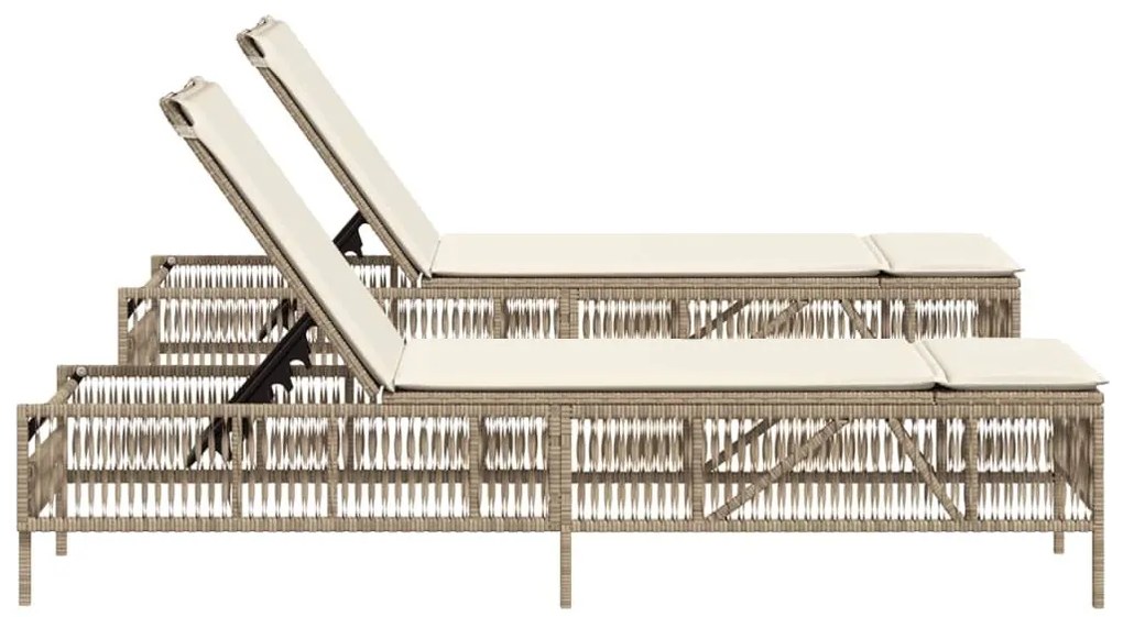 Ξαπλώστρες 2 τεμ. Μπεζ από Συνθετικό Ρατάν με Μαξιλάρια - Μπεζ