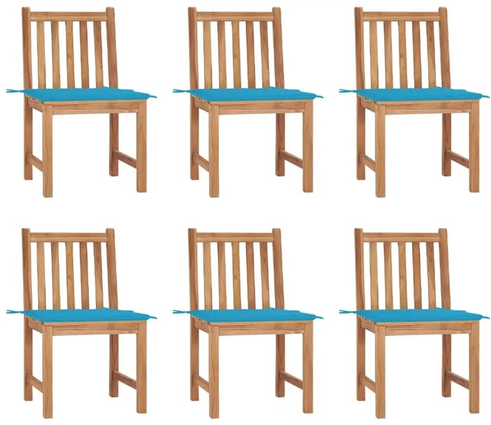 Καρέκλες Κήπου 6 τεμ. από Μασίφ Ξύλο Teak με Μαξιλάρια - Μπλε
