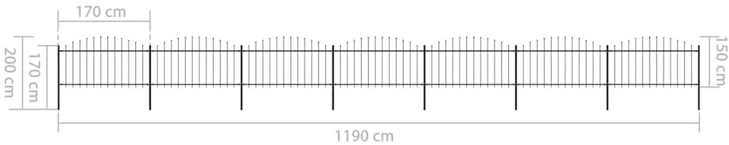 vidaXL Φράχτης Κήπου με Κορυφή Δόρυ Μαύρος Ατσάλινος 1248 x 150 εκ.