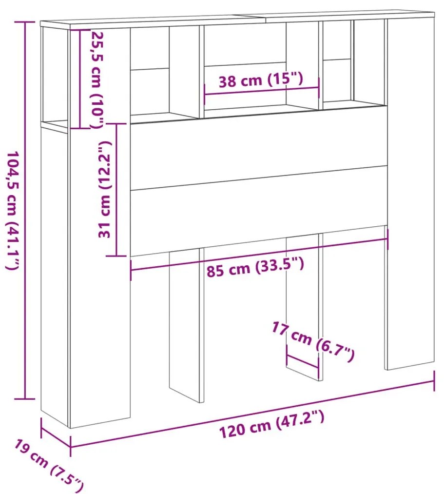 Ντουλάπι κεφαλάρι Δρυς τεχνίτης 120x19x104,5 cm - Καφέ