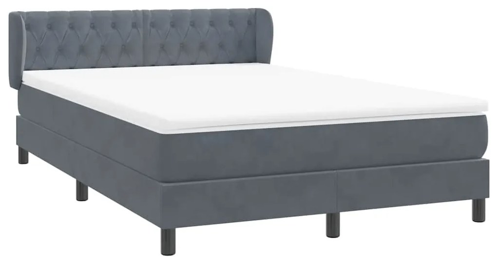 vidaXL Κρεβάτι Boxspring με Στρώμα Σκούρο Γκρι 140x210 εκ. Βελούδινο