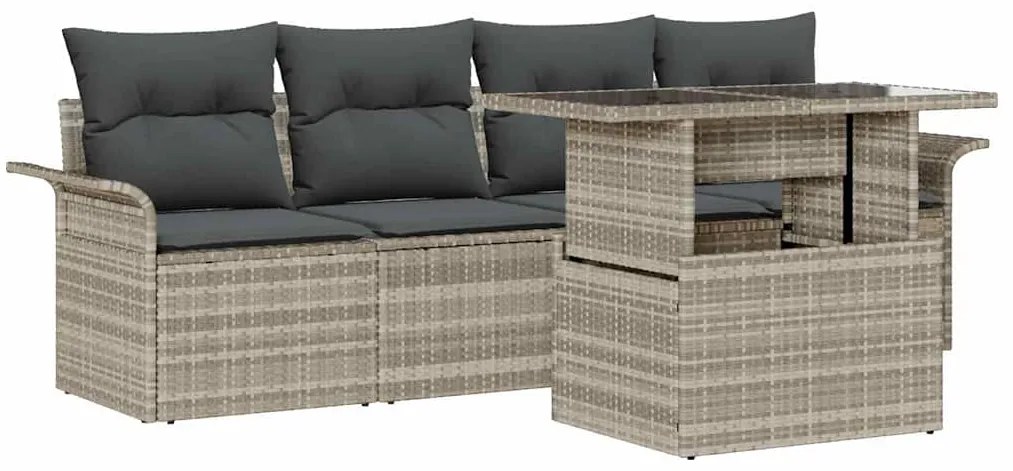 vidaXL Σετ Καναπέ Κήπου με μαξιλάρι 5 pcs Ανοιχτό γκρι Πολυ Ρατάν