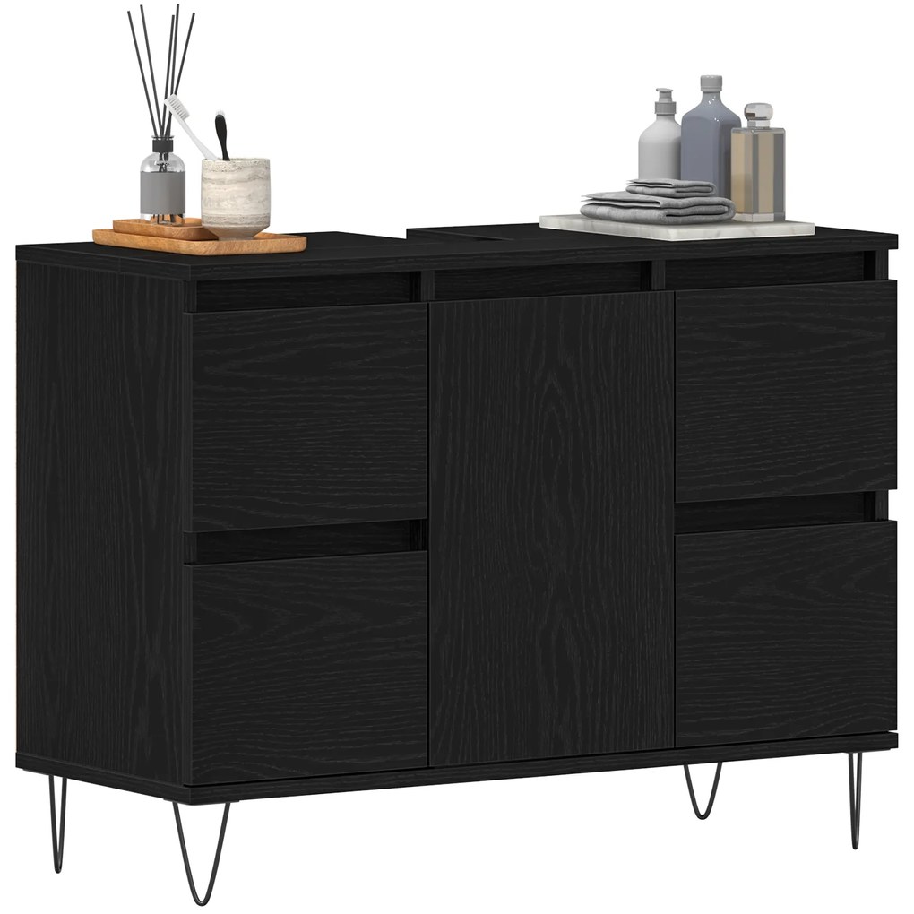 vidaXL Ντουλάπι Μπάνιου Μαύρη Δρυς 80x33x60 εκ Επεξεργασμένο Ξύλο