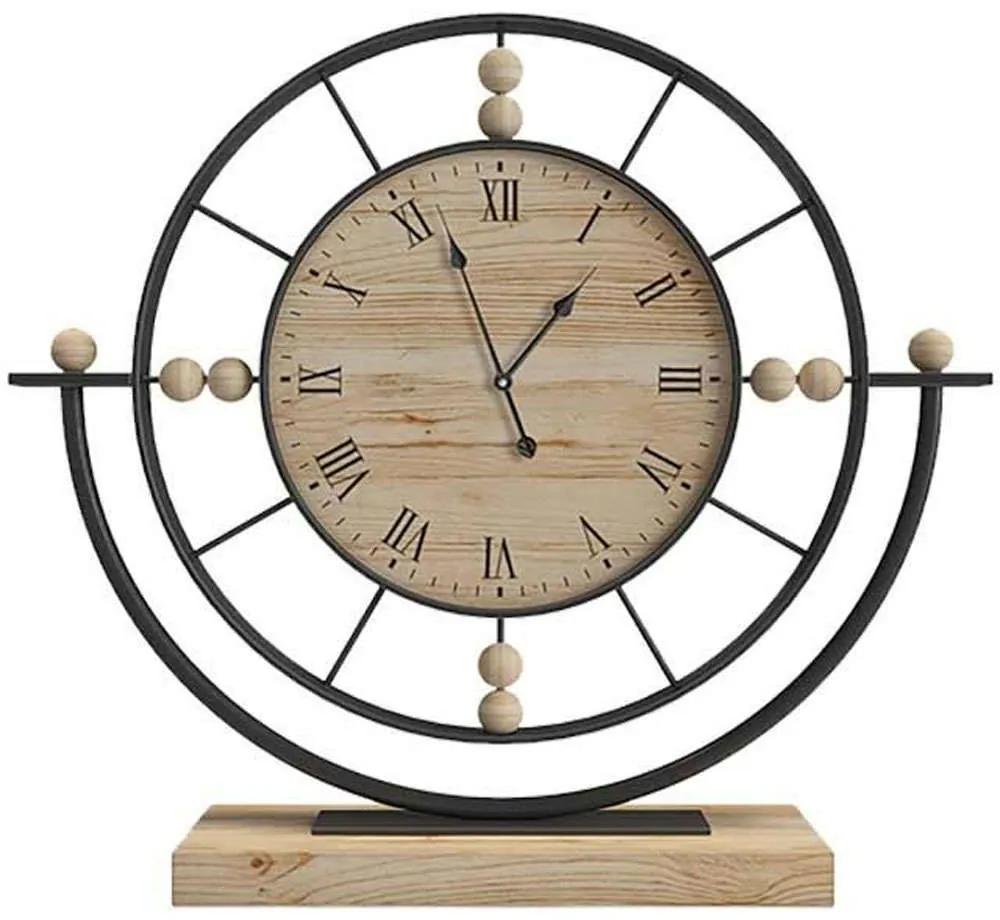 Ρολόι Επιτραπέζιο 125-222-340 28x6x25,5cm Natural-Black Μέταλλο,Ξύλο