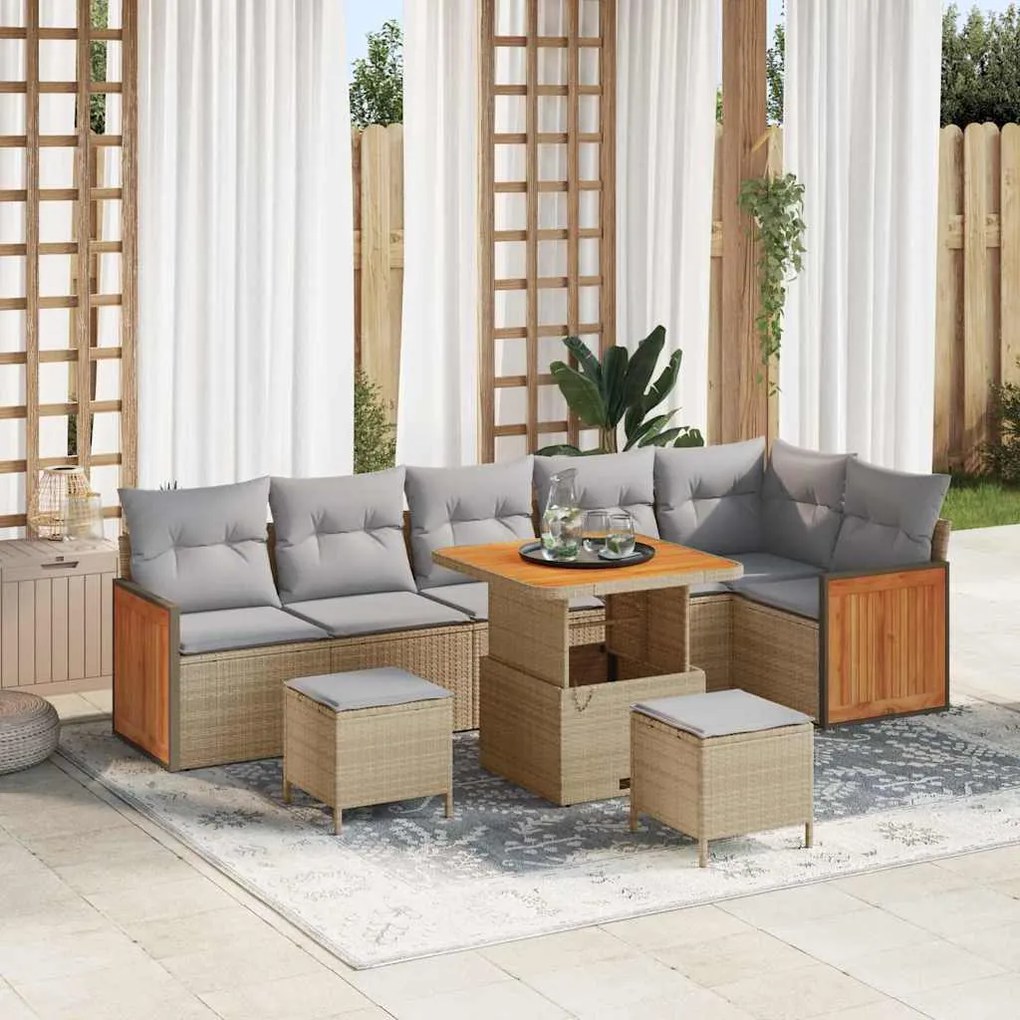 vidaXL Σετ Καναπέ Κήπου 9 pcs μπεζ και ανοιχτό γκρι 80 x 80 x 71 cm