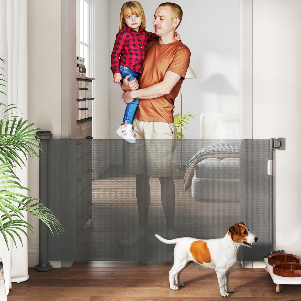 PawHut Πτυσσόμενη Πύλη Ασφαλείας για Σκάλες Επεκτεινόμενη 0-136cm Ύψος 87 cm Πύλη Πόρτας για Κατοικίδια 142 x 10 x 87 cm Γκρι