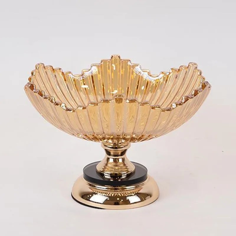 Διακοσμητικό Μπωλ Με Πόδι 754-11022 29x18cm Gold Estheti Home Metal, Glass