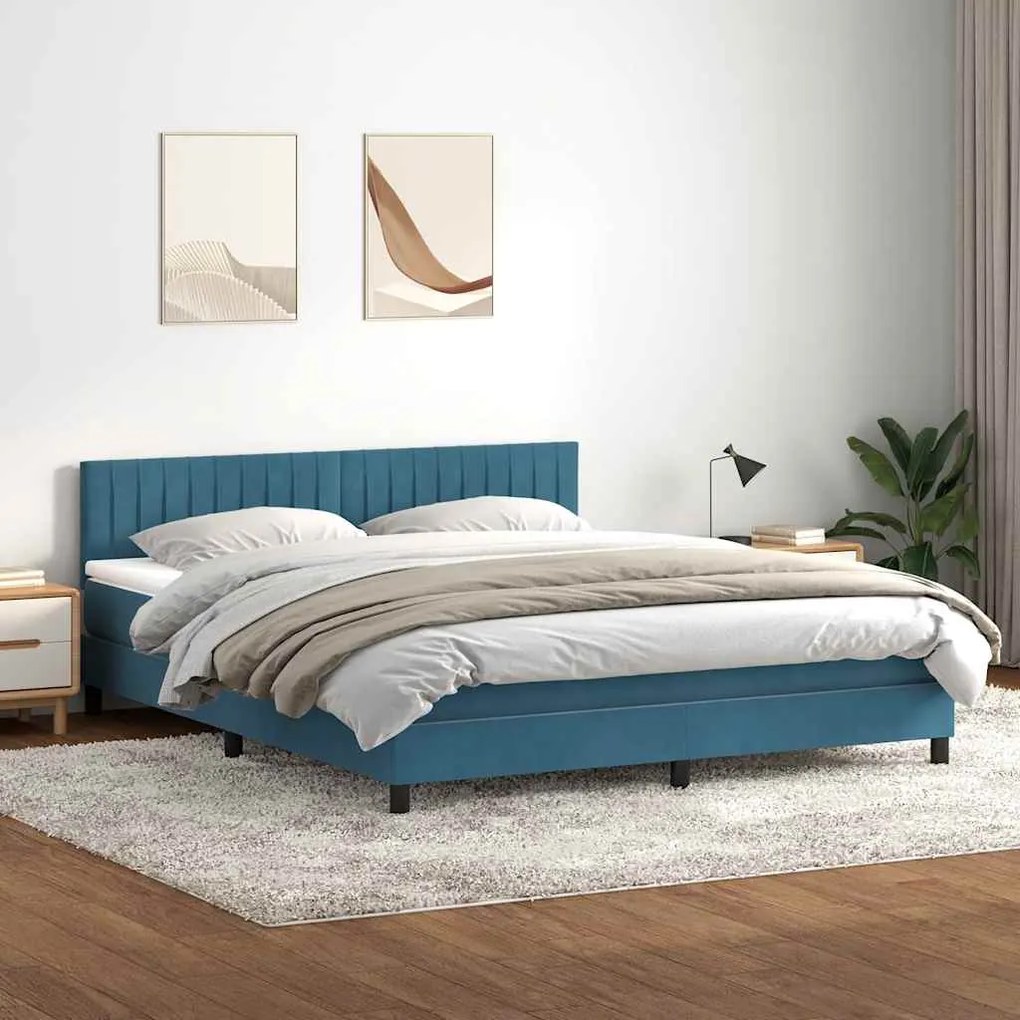 vidaXL Κρεβάτι Boxspring με Στρώμα Σκούρο Μπλε 180x210 εκ. Βελούδινο