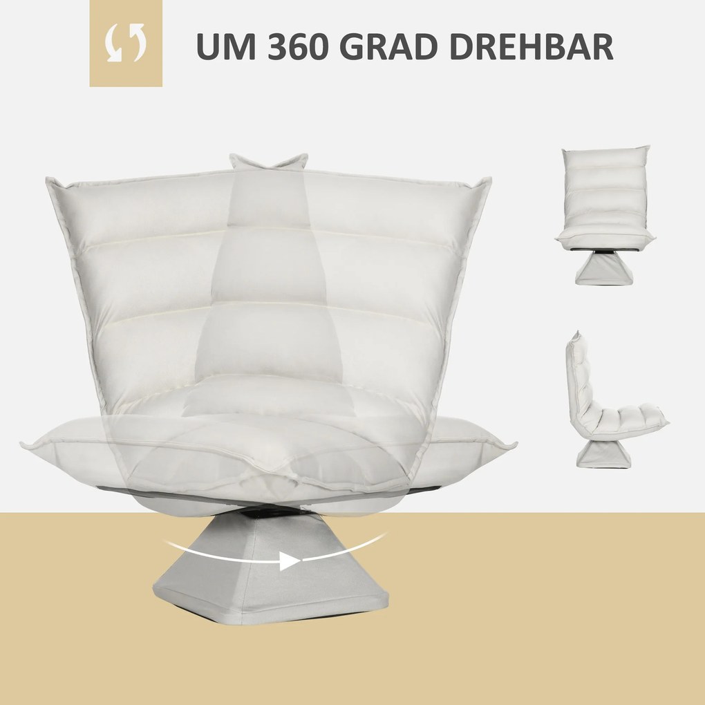 HOMCOM Πολυθρόνα, περιστρεφόμενη, επικλινής πλάτη, εμφάνιση δέρματος, ατσάλινο πλαίσιο, ανοιχτό γκρι, 62 x 70 x 95 cm