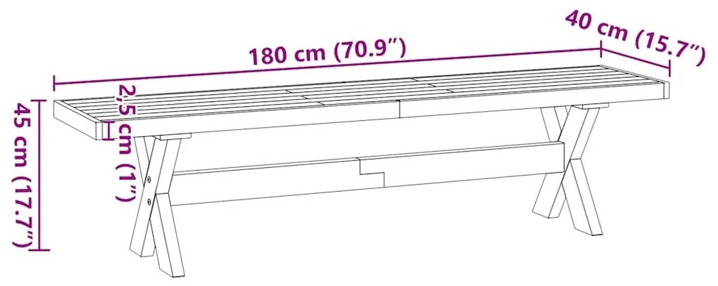 Πάγκος τραπεζαρίας NOAIN με πόδια σχήματος X 180x40x45 cm - Καφέ