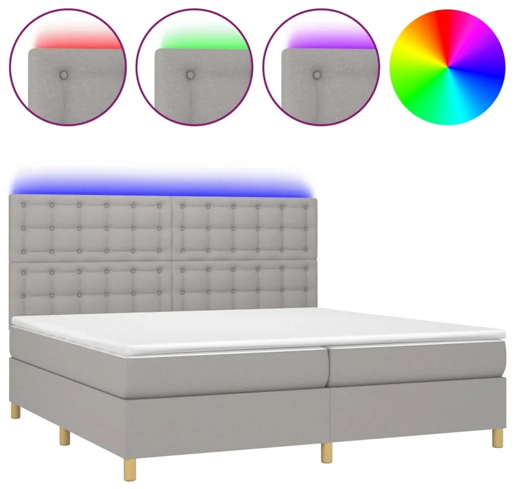 vidaXL Κρεβάτι Boxspring με Στρώμα &amp; LED Αν.Γκρι 200x200εκ. Υφασμάτινο