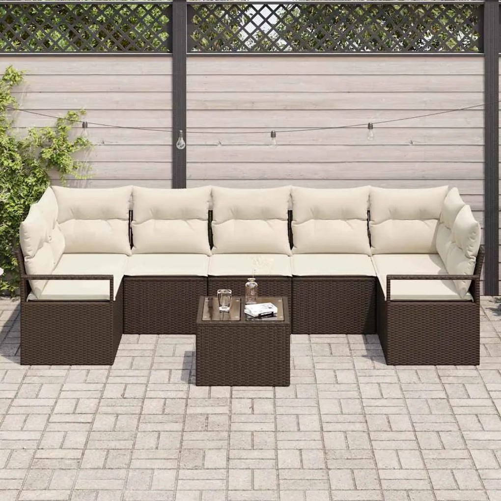 vidaXL Σετ Καναπέ Κήπου 8 pcs Καφέ, Κρέμα 55 x 55 x 37 εκ