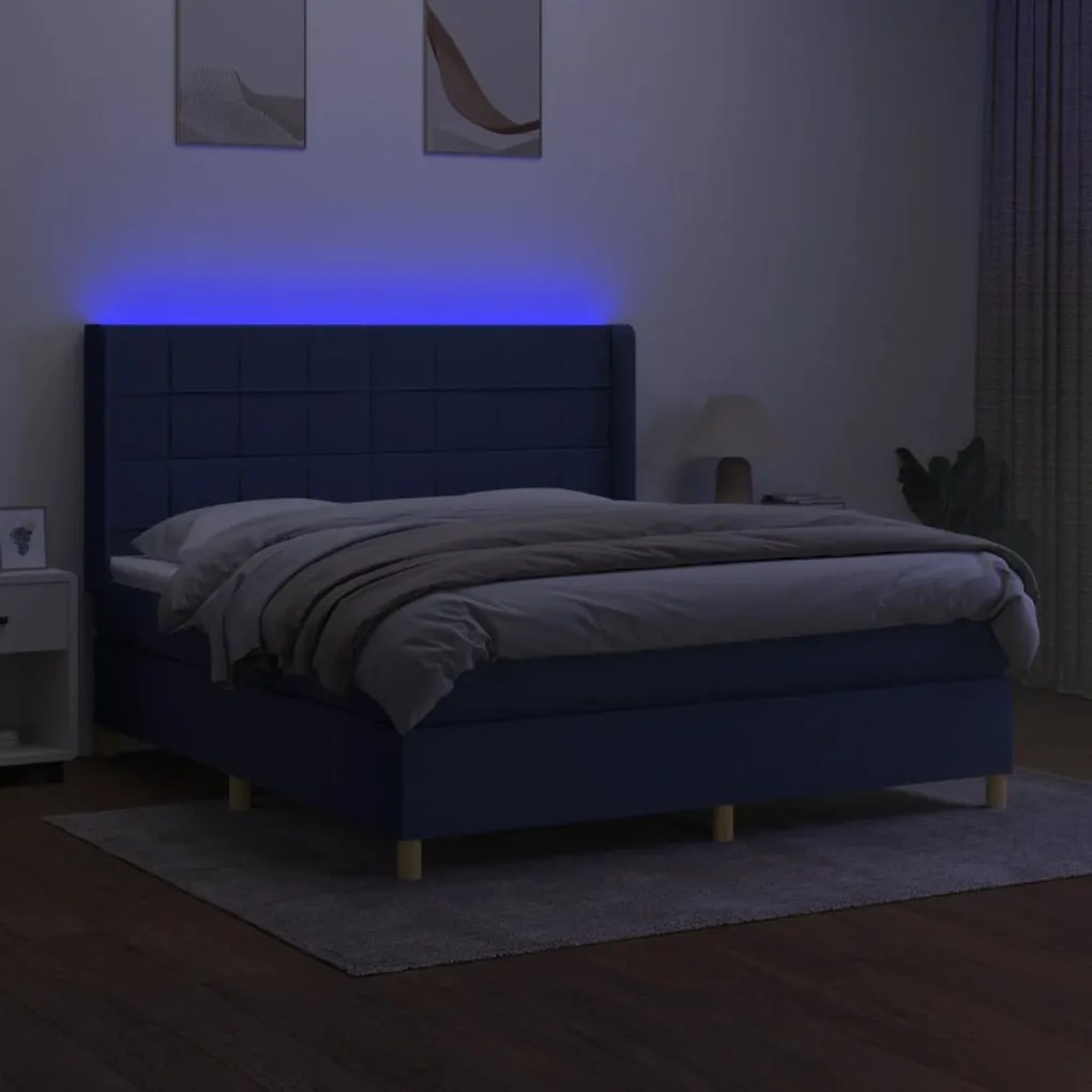 vidaXL Κρεβάτι Boxspring με Στρώμα & LED Μπλε 180x200 εκ. Υφασμάτινο