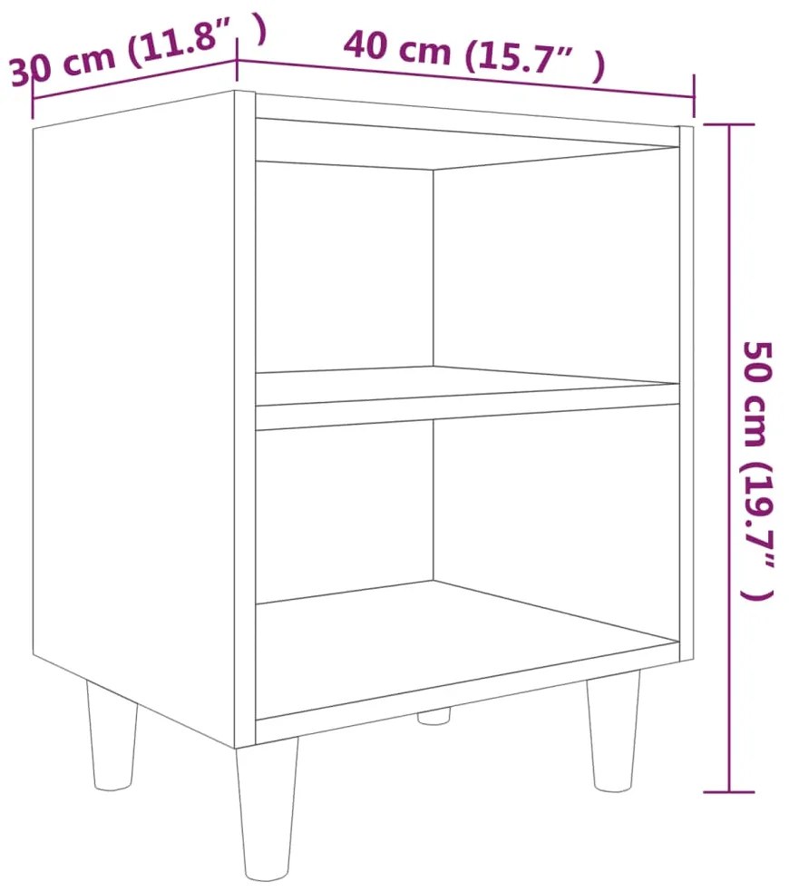 Κομοδίνα 2 τεμ. Καπνιστή Δρυς 40x30x50 εκ. Μασίφ Ξύλινα Πόδια - Καφέ