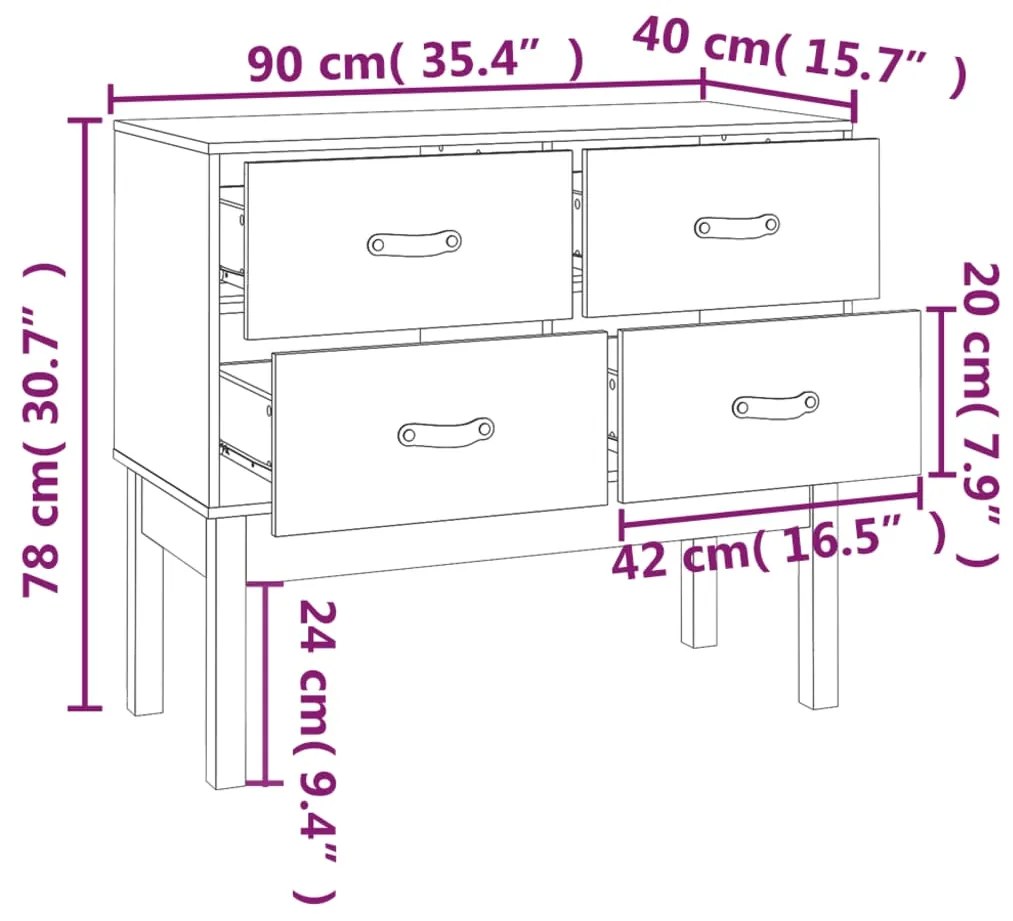 Ντουλάπι Κονσόλα Καφέ Μελί 90 x 40 x 78 εκ. Μασίφ Ξύλο Πεύκου - Καφέ