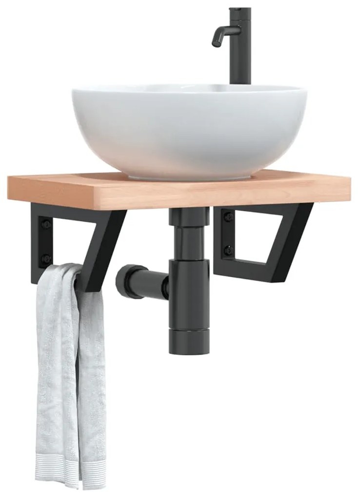 Ράφι Νιπτήρα Τοίχου από Ατσάλι / Μασίφ Ξύλο Οξιάς