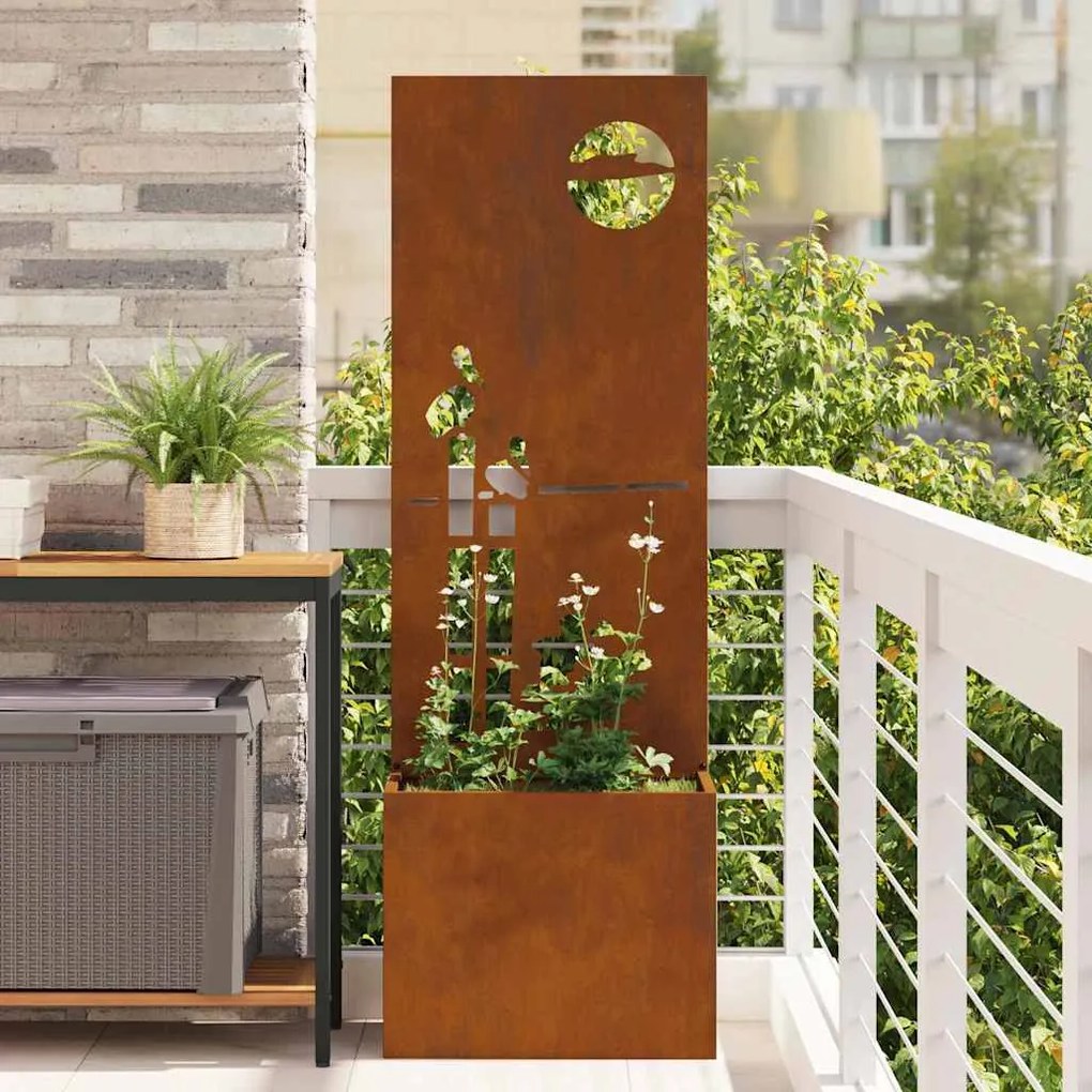 vidaXL Γλάστρα Κήπου με Διακοσμητική Πάνελ Σκ rusty 50 x 140 cm