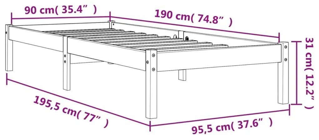 Πλαίσιο Κρεβατιού Καφέ Κεριού 90x190 εκ. από Μασίφ Ξύλο Πεύκου - Καφέ