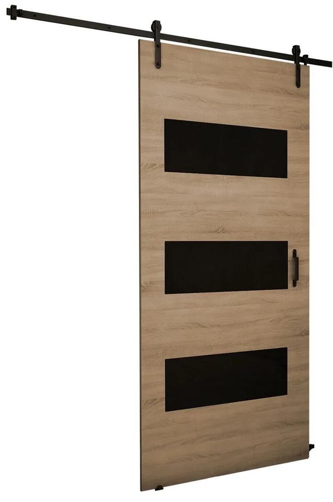 Συρόμενες πόρτες Dover 160, 35 kg, Μαύρο, Sonoma οξιά, Πλαστικοποιημένη μοριοσανίδα, Ανοιχτό καφέ, Αλουμίνιο | Epipla1.gr