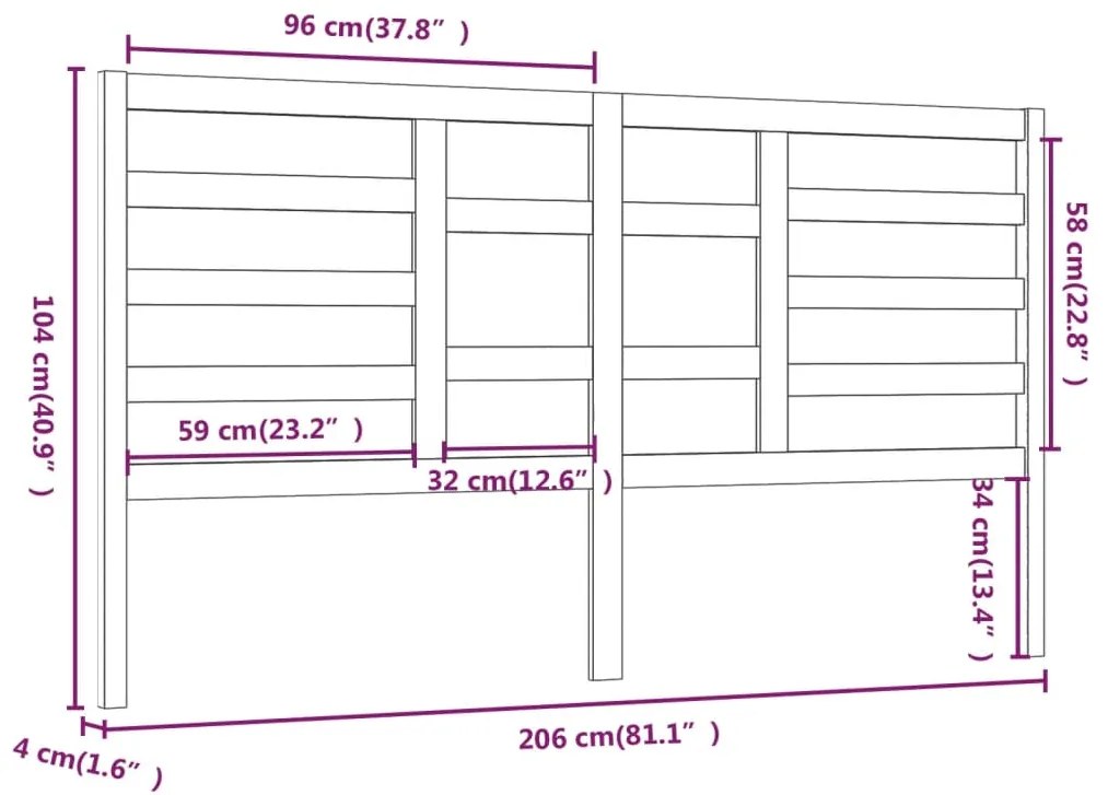 vidaXL Κεφαλάρι Κρεβατιού Γκρι 206x4x104 εκ. από Μασίφ Ξύλο Πεύκου