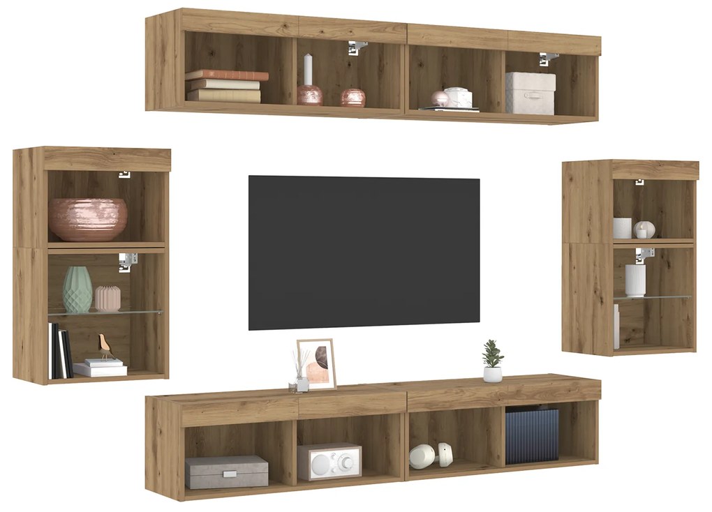 vidaXL 8 κομμάτια Μονάδες Τηλεόρασης με LED Artisan Oak από επεξεργασμένο ξύλο