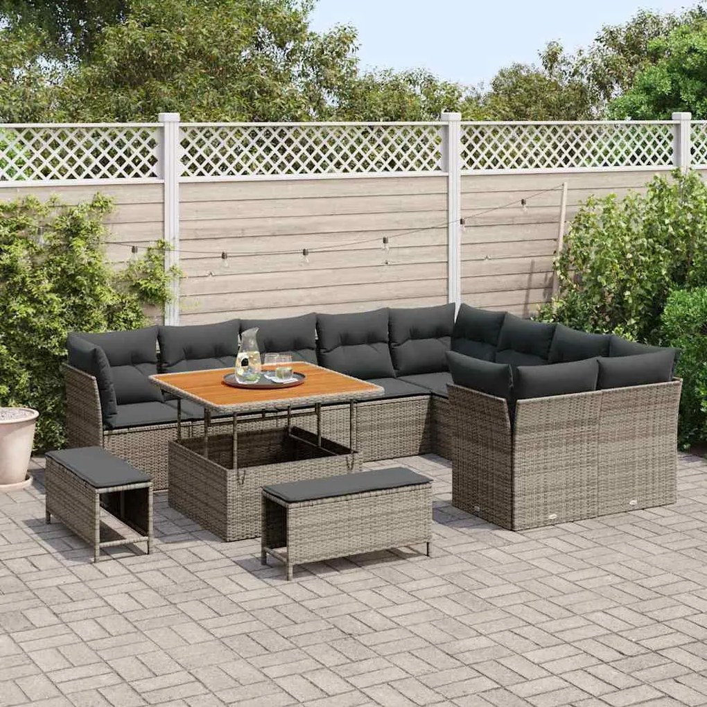vidaXL Σετ Καναπέ Κήπου 12 pcs Γκρι συνθετικό ρατάν
