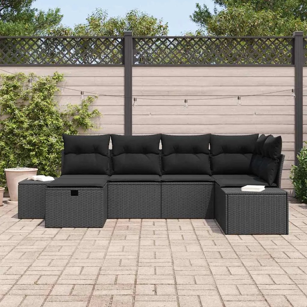 vidaXL Σετ Καναπέ Κήπου με μαξιλάρι 6 pcs Μαύρο Πολυ ράταν