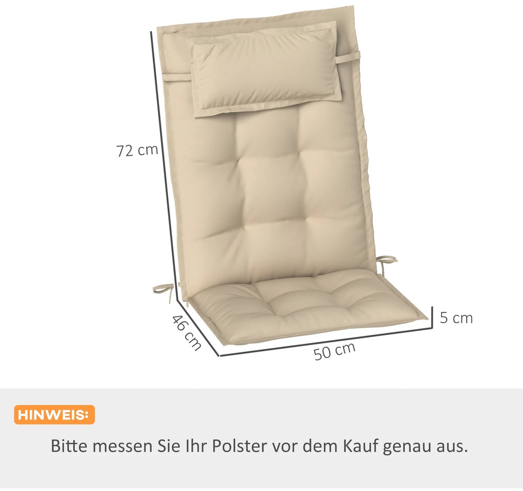 Outsunny Σετ 2 Μαξιλάρια για Ξαπλώστρα Ανθεκτικό στο Νερό Μαξιλάρι για Ξαπλώστρα Κήπου 50x116x5 cm, Μπεζ