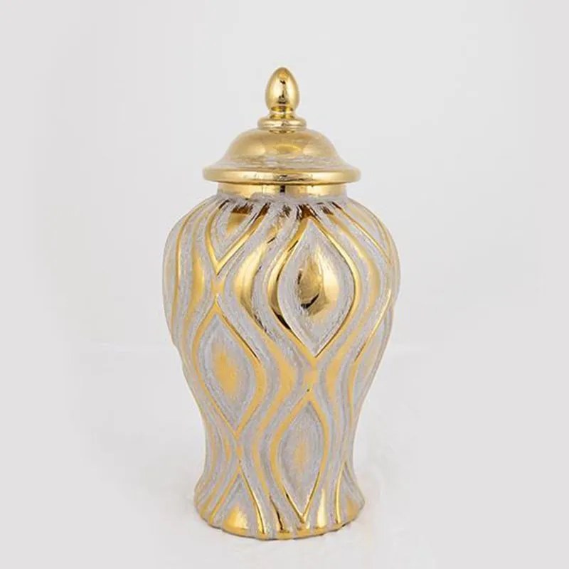 Βάζο Διακοσμητικό Με Καπάκι 752-20018 16,2x16,2x30,6cm Grey-Gold Estheti Home Ceramic