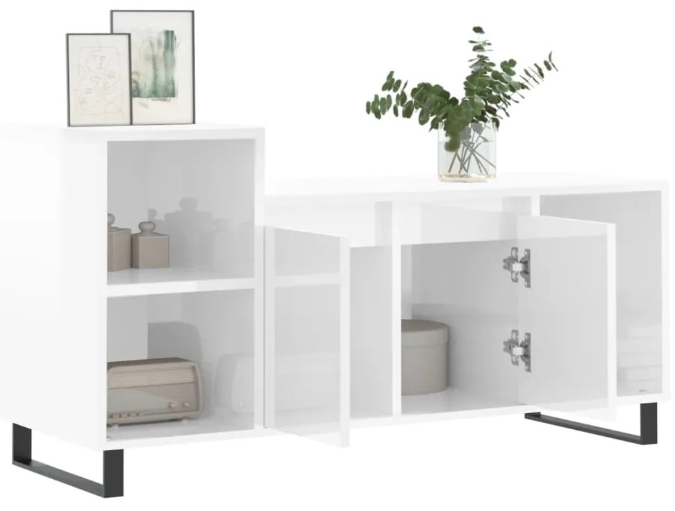 vidaXL Έπιπλο Τηλεόρασης Γυαλ. Λευκό 100x35x55 εκ. Επεξεργασμένο Ξύλο