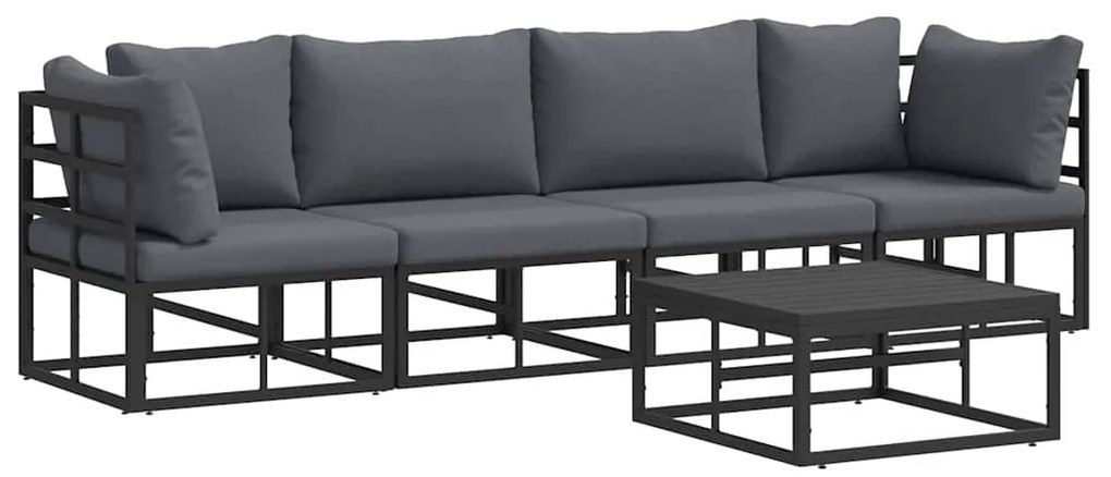 vidaXL Σετ Καναπέ Κήπου με μαξιλάρι 5 pcs Μαύρο Αλουμίνιο