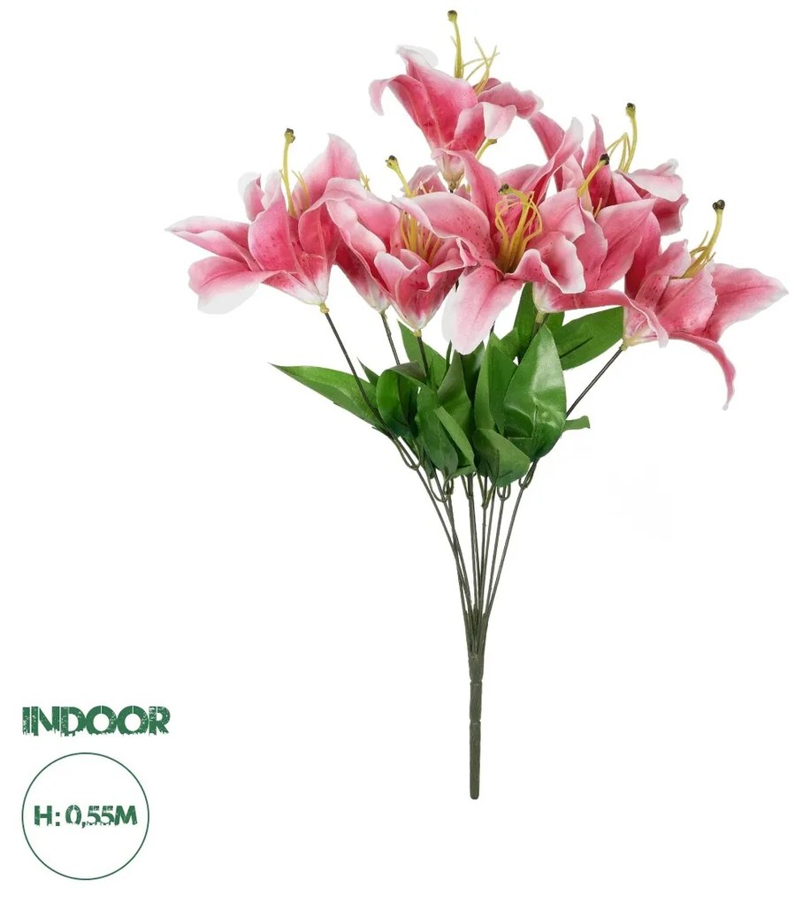 GloboStar® Artificial Garden PINK LILLY BOUQUET 21314 Τεχνητό Διακοσμητικό Μπουκέτο Ροζ Κρίνα Y55cm