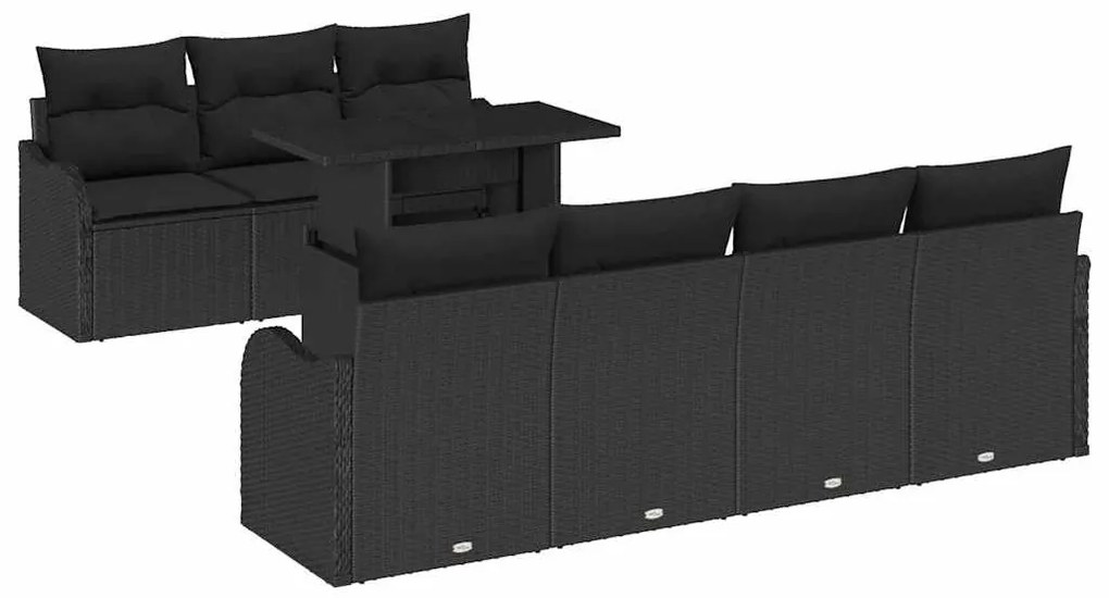 vidaXL Σετ Καναπέ Κήπου με μαξιλάρι 8 pcs Μαύρο Πολυ ράταν