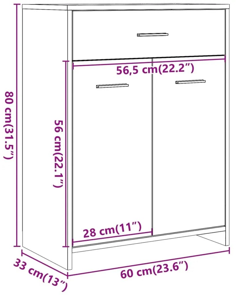 Ντουλάπι Μπάνιου Γκρι του Σκυροδέματος 60x33x80 εκ. Επεξ. Ξύλο - Γκρι